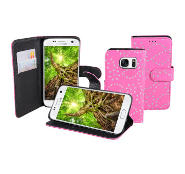 Bookstyle Tasche Strass Kartenfach für Samsung Galaxy S7 pink
