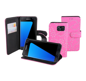 Bookstyle Tasche Strass Kartenfach für Samsung Galaxy S7 edge pink