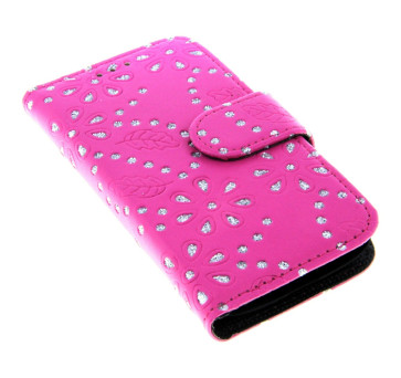 Book-style Tasche Strass Kartenfach für Samsung Galaxy S4 mini pink