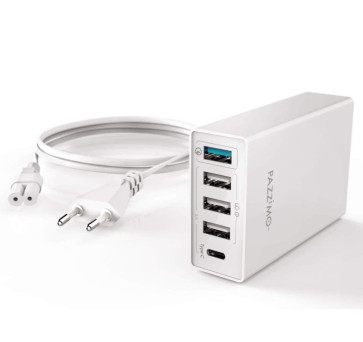 Ladestation 5-Fach Qualcomm Quick Charge 3.0 USB + USB-C 8A Weiß