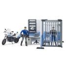 Polizeistation mit Polizeimotorrad